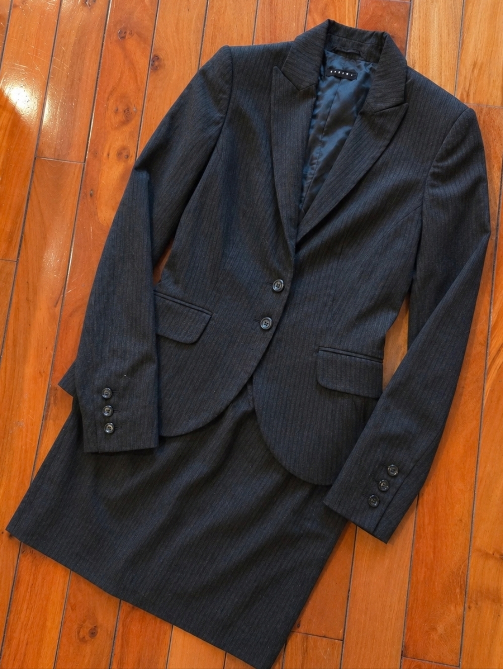 Sisley Grey Pinstripe Tailored Blazer and Skirt Suit Set